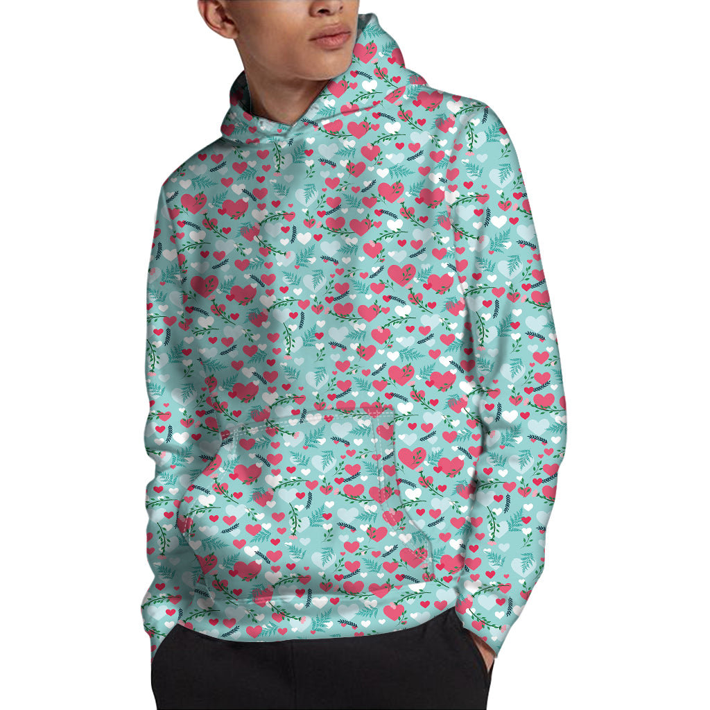 Valentine's Day Heart And Flower Print Pullover Hoodie