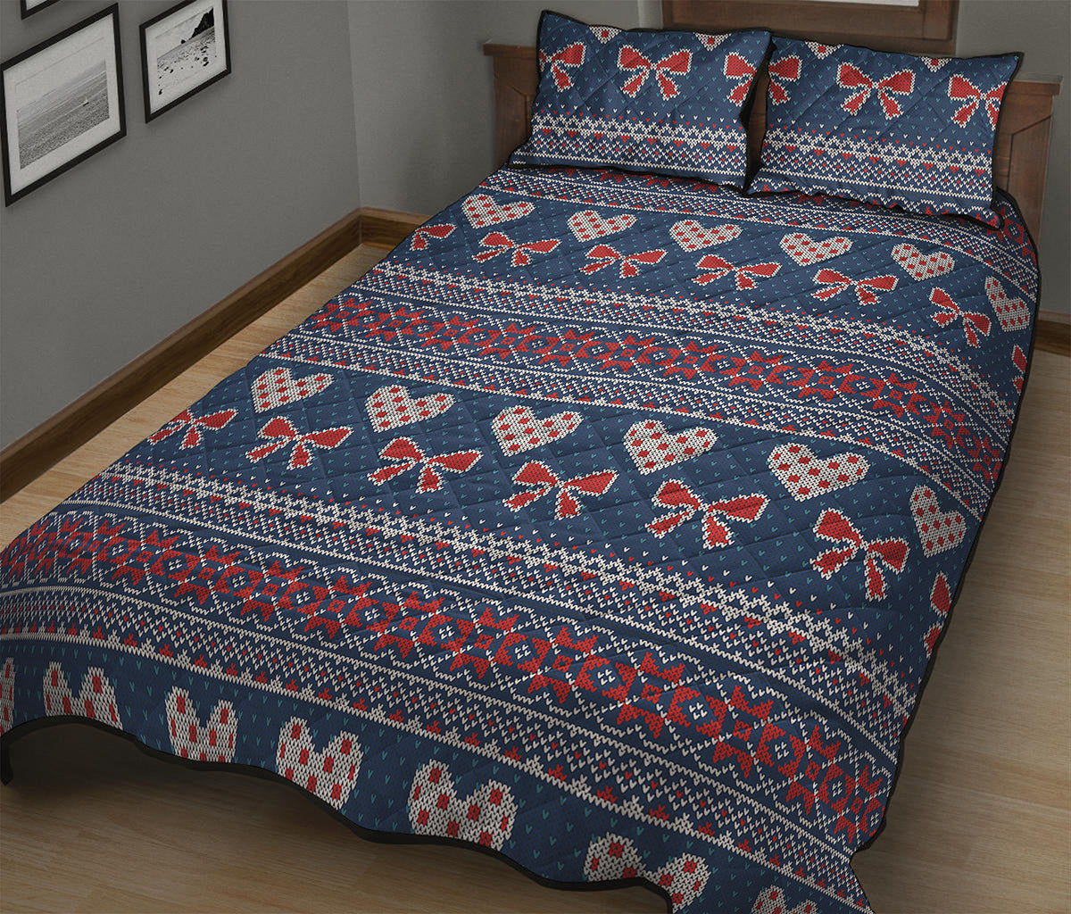 Valentine's Day Knitted Pattern Print Quilt Bed Set