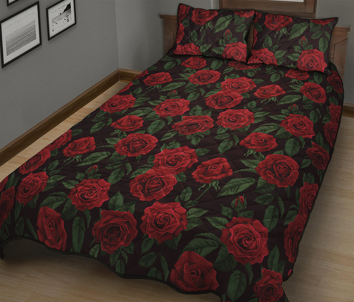 Valentine's Day Rose Pattern Print Quilt Bed Set