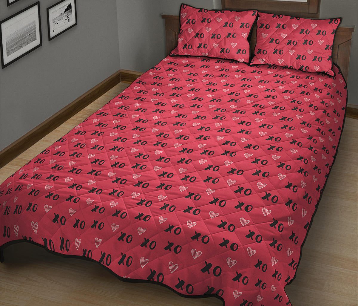 Valentine's Day XOXO Pattern Print Quilt Bed Set