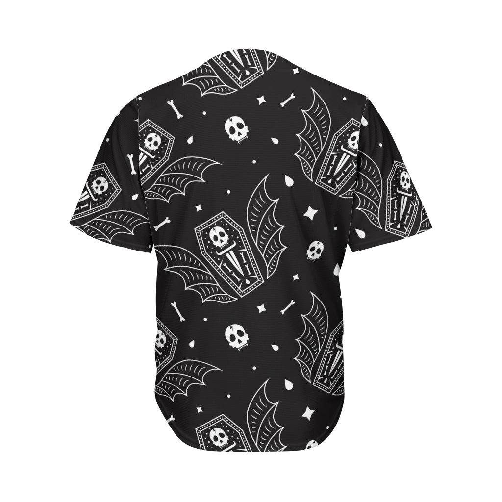 Vampire Coffin Pattern Print Men's Baseball Jersey