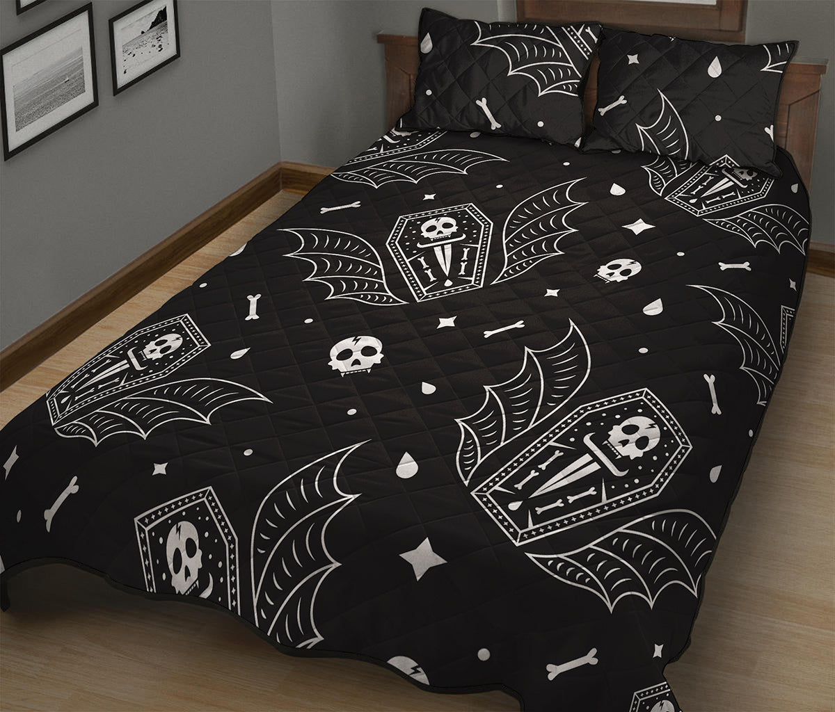 Vampire Coffin Pattern Print Quilt Bed Set