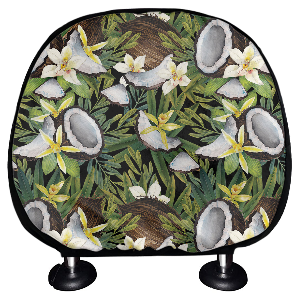Vanilla Flower And Coconut Pattern Print Car Headrest Covers
