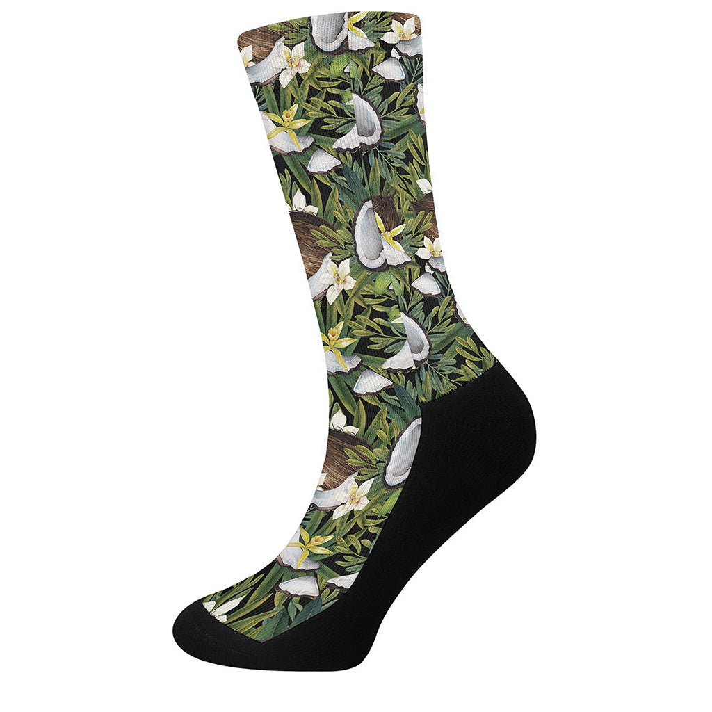 Vanilla Flower And Coconut Pattern Print Crew Socks