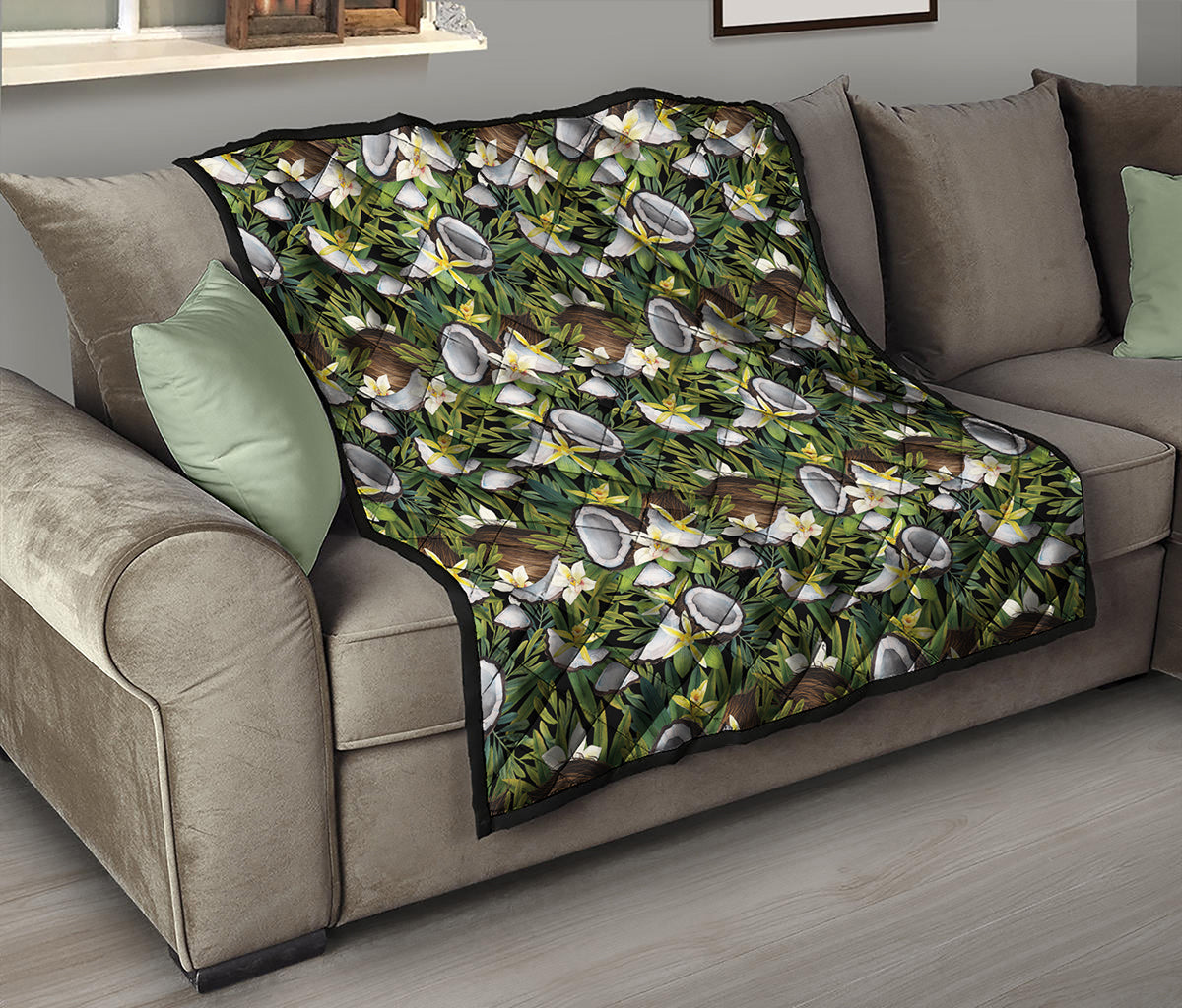 Vanilla Flower And Coconut Pattern Print Quilt