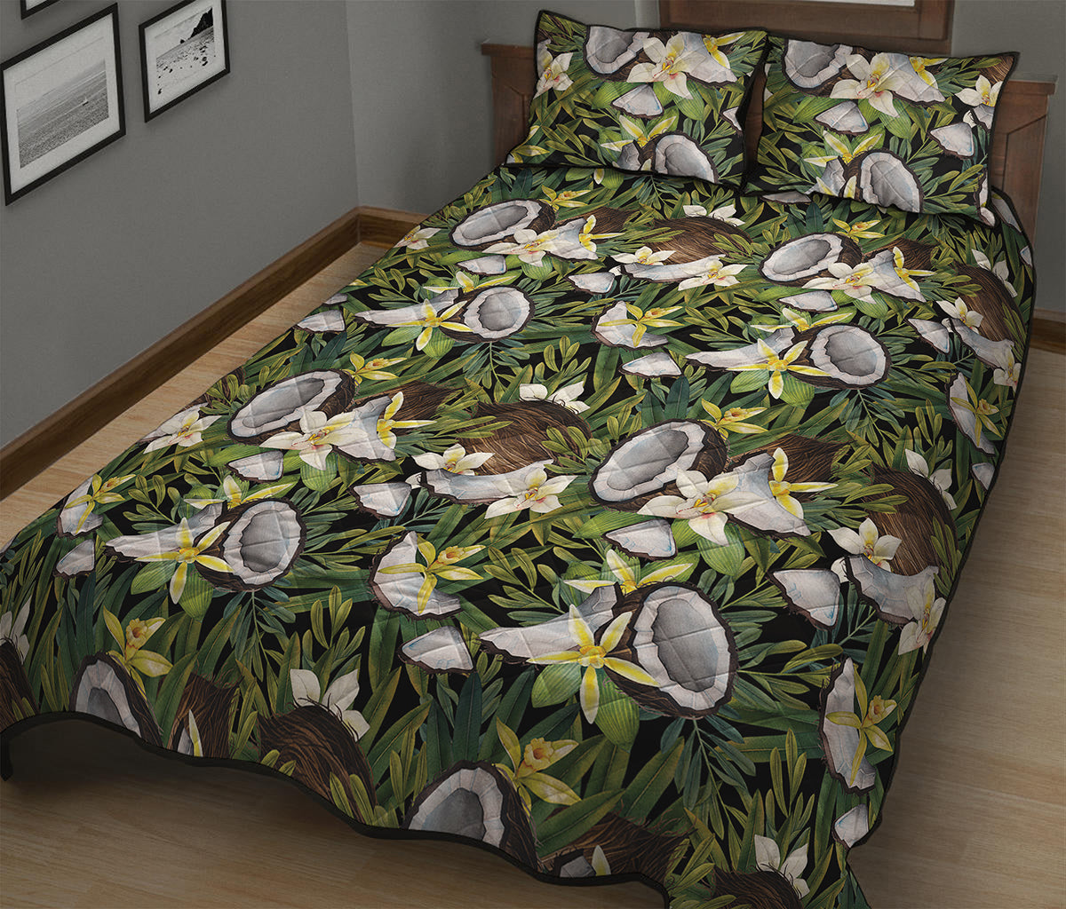 Vanilla Flower And Coconut Pattern Print Quilt Bed Set