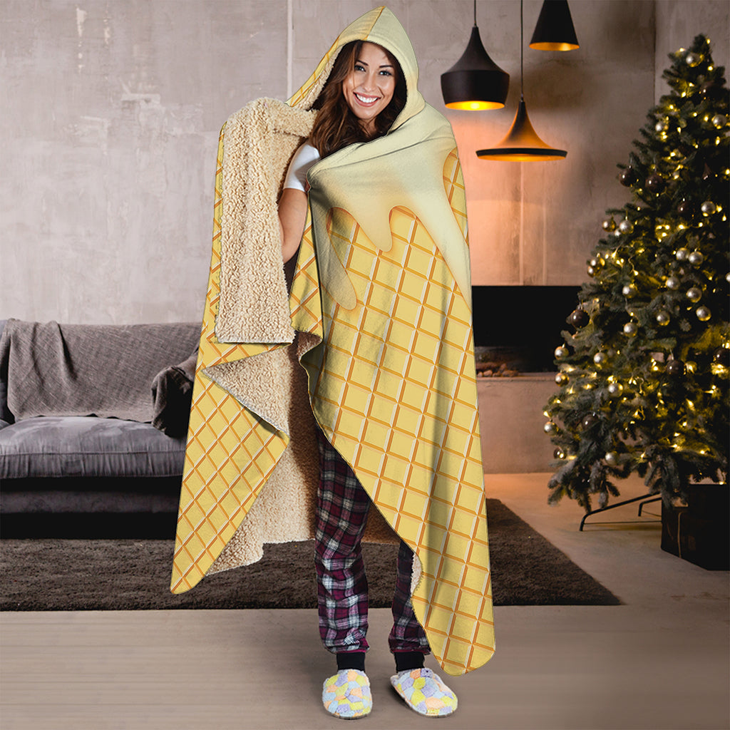 Vanilla Ice Cream Melted Print Hooded Blanket