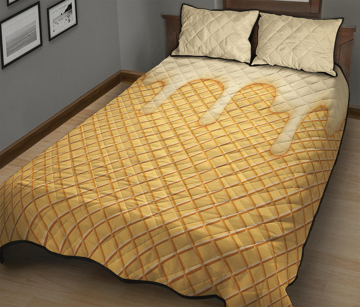 Vanilla Ice Cream Melted Print Quilt Bed Set