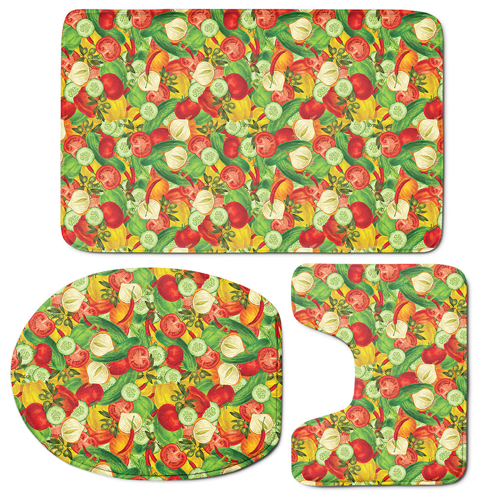 Vegan Pattern Print 3 Piece Bath Mat Set