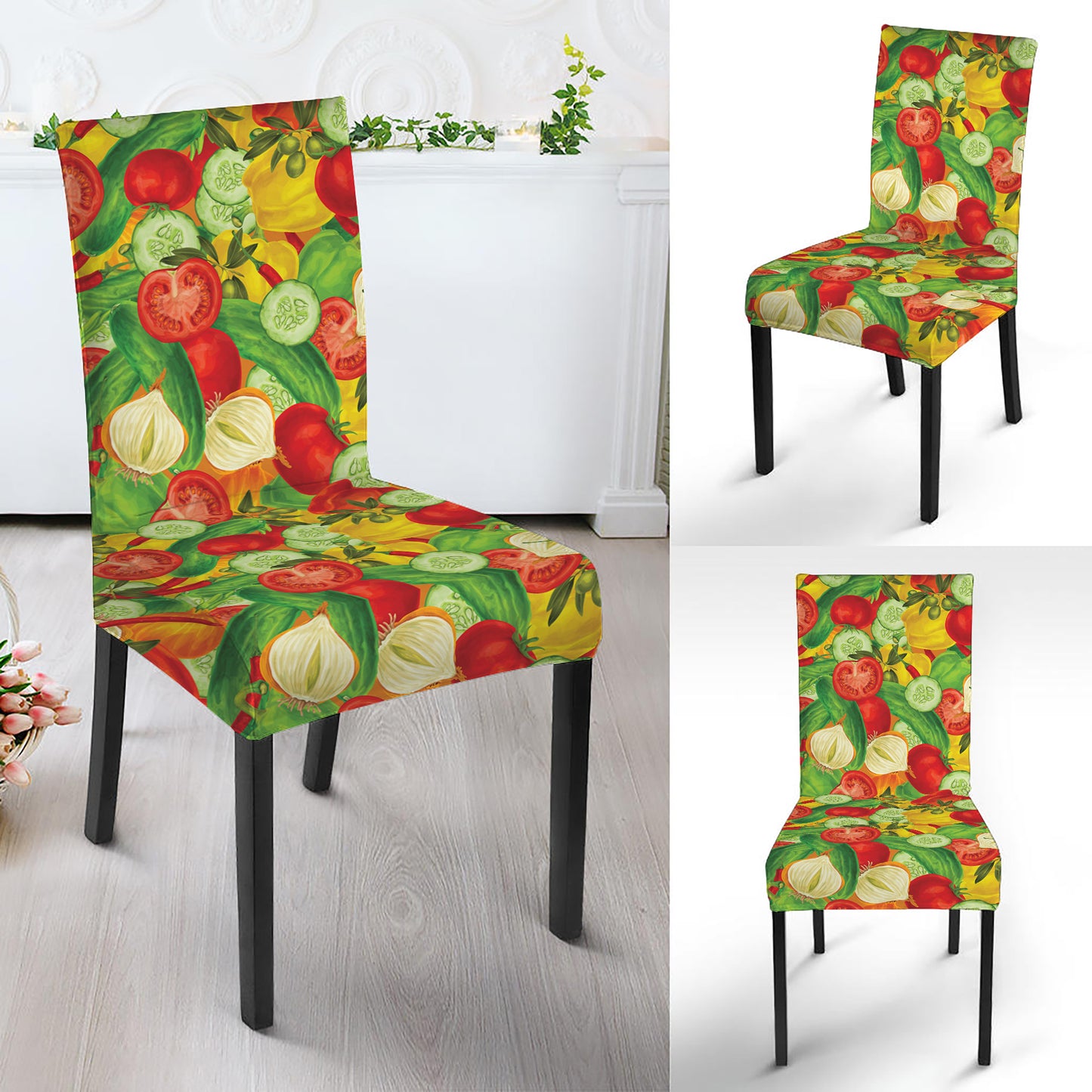 Vegan Pattern Print Dining Chair Slipcover