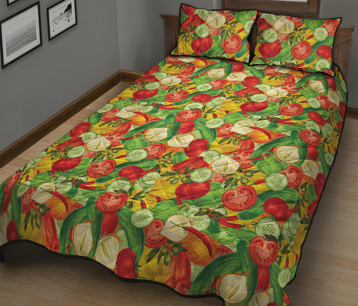 Vegan Pattern Print Quilt Bed Set