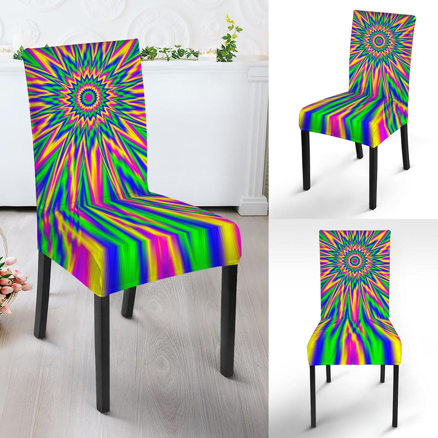 Vibrant Psychedelic Optical Illusion Dining Chair Slipcover
