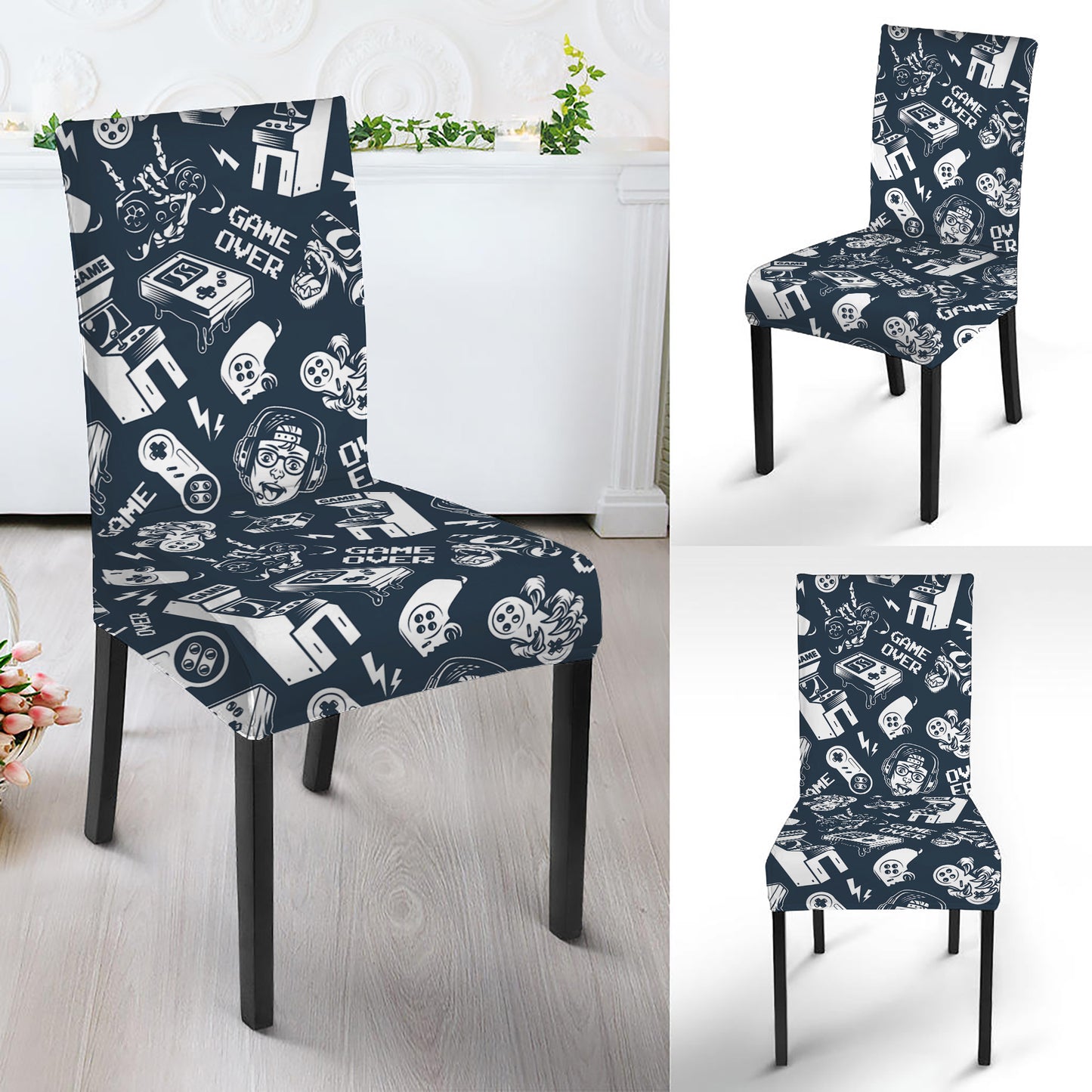 Video Game Devices Pattern Print Dining Chair Slipcover
