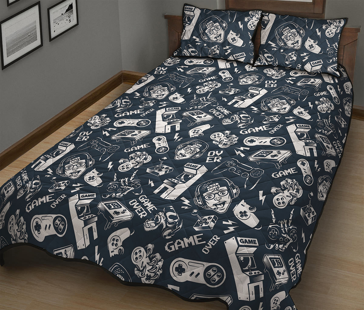 Video Game Devices Pattern Print Quilt Bed Set