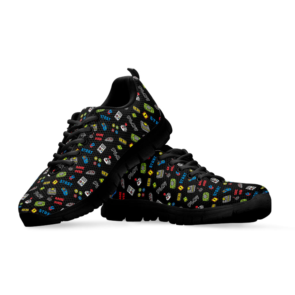 Video Game Gadgets Pattern Print Black Sneakers