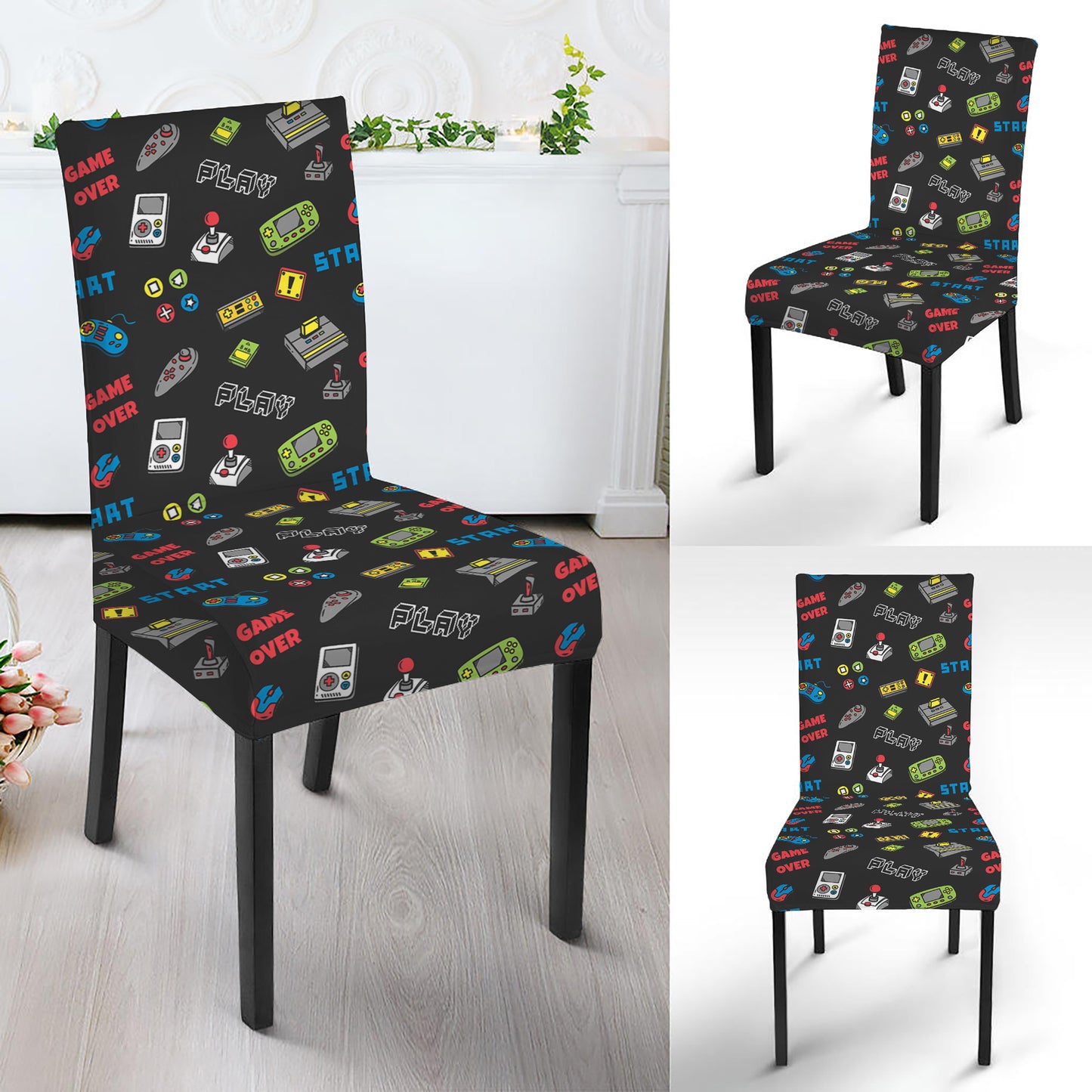 Video Game Gadgets Pattern Print Dining Chair Slipcover