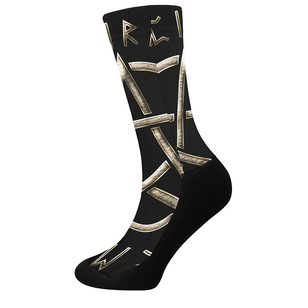 Viking Nordic Runes Pentagram Print Crew Socks