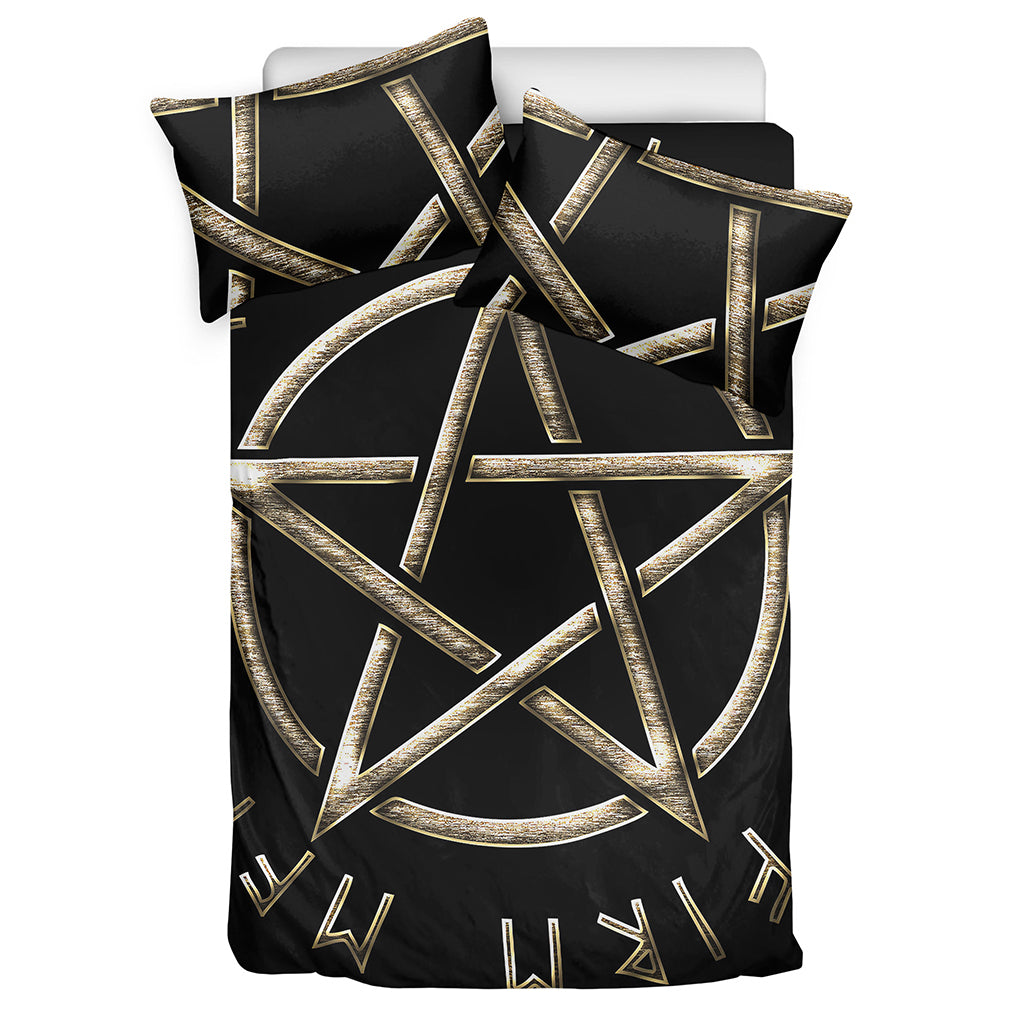 Viking Nordic Runes Pentagram Print Duvet Cover Bedding Set
