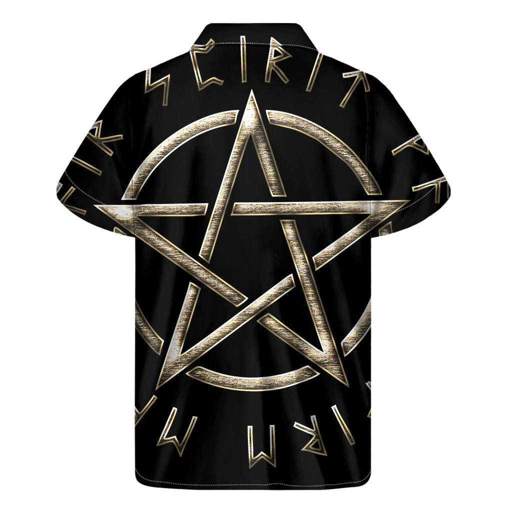 Viking Nordic Runes Pentagram Print Men's Short Sleeve Shirt