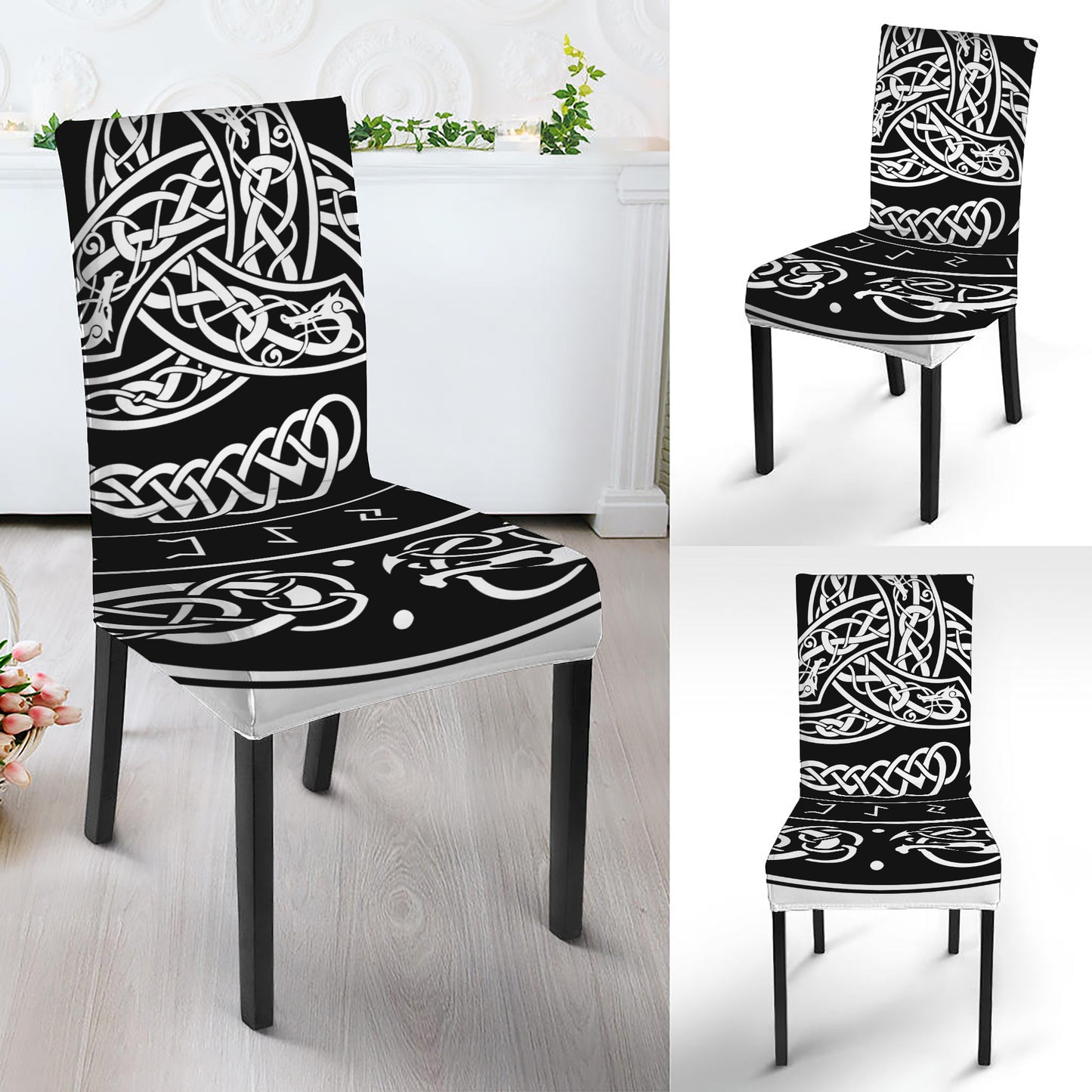 Viking Triple Horn Of Odin Print Dining Chair Slipcover