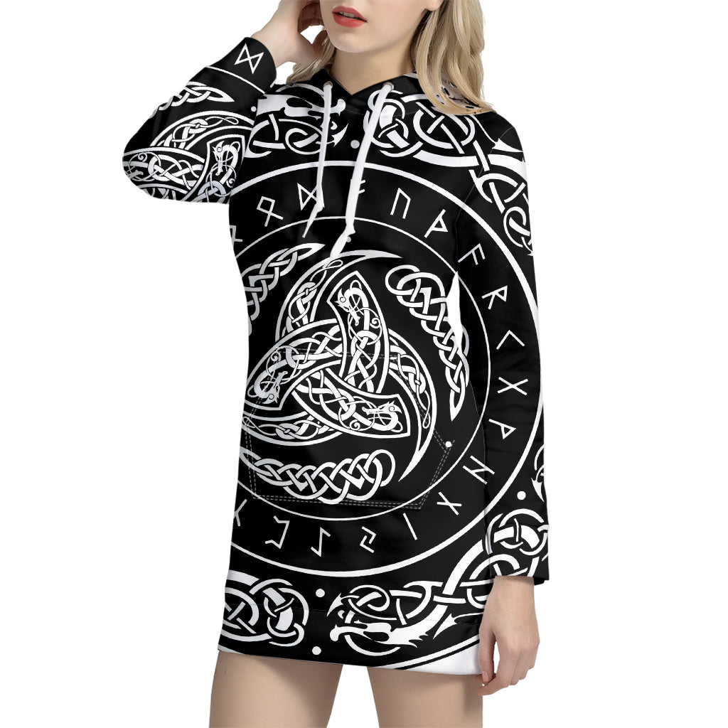 Viking Triple Horn Of Odin Print Pullover Hoodie Dress