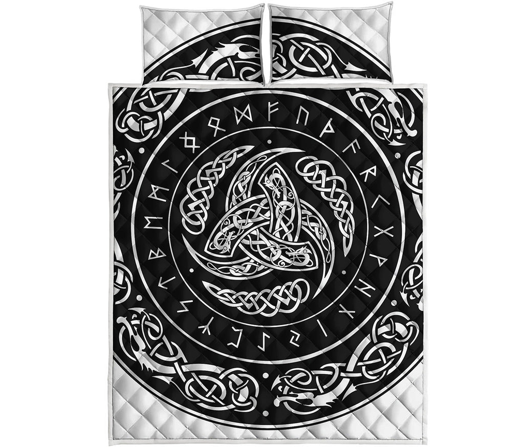 Viking Triple Horn Of Odin Print Quilt Bed Set