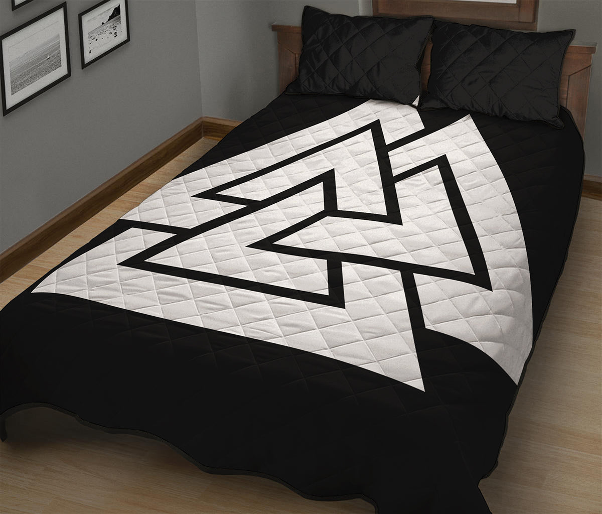 Viking Valknut Symbol Print Quilt Bed Set