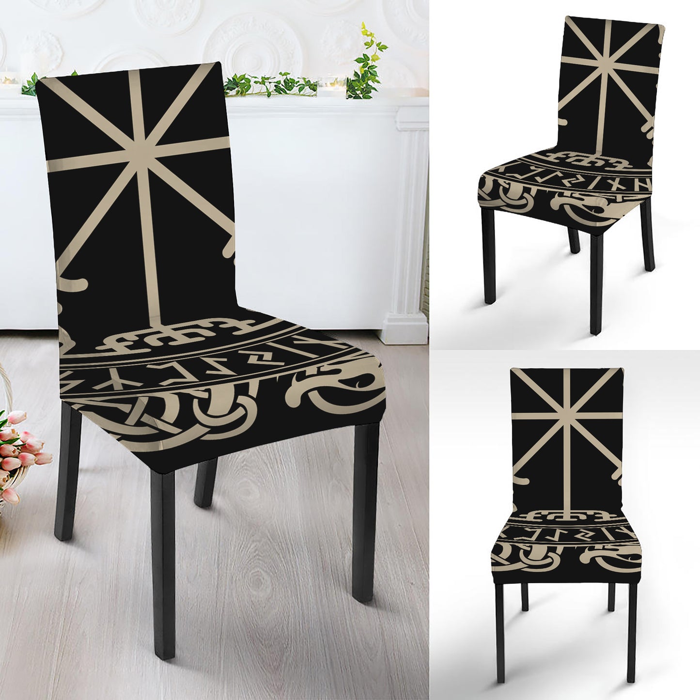Viking Vegvisir Print Dining Chair Slipcover