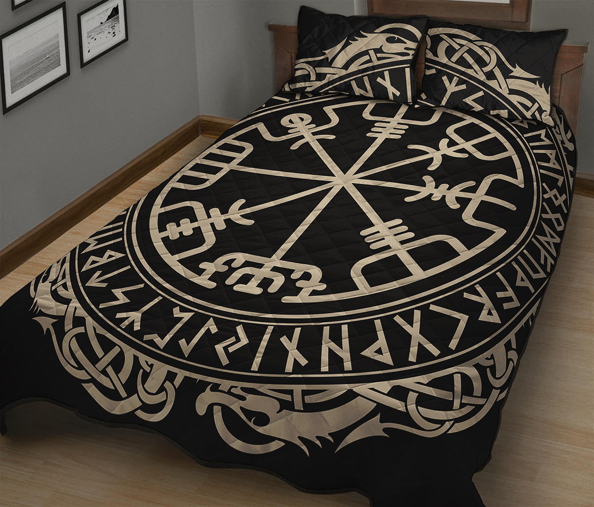 Viking Vegvisir Print Quilt Bed Set