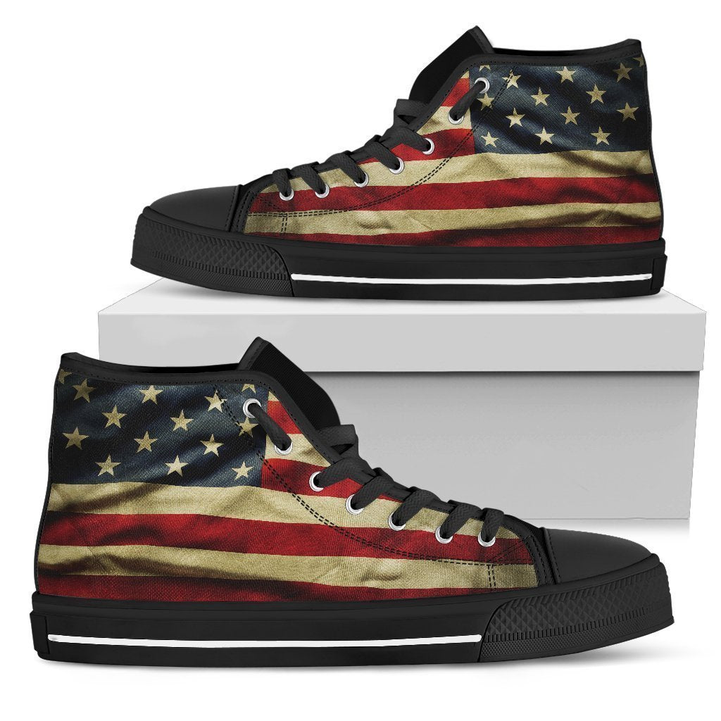 Vintage American Flag Patriotic Men's High Top Shoes GearFrost