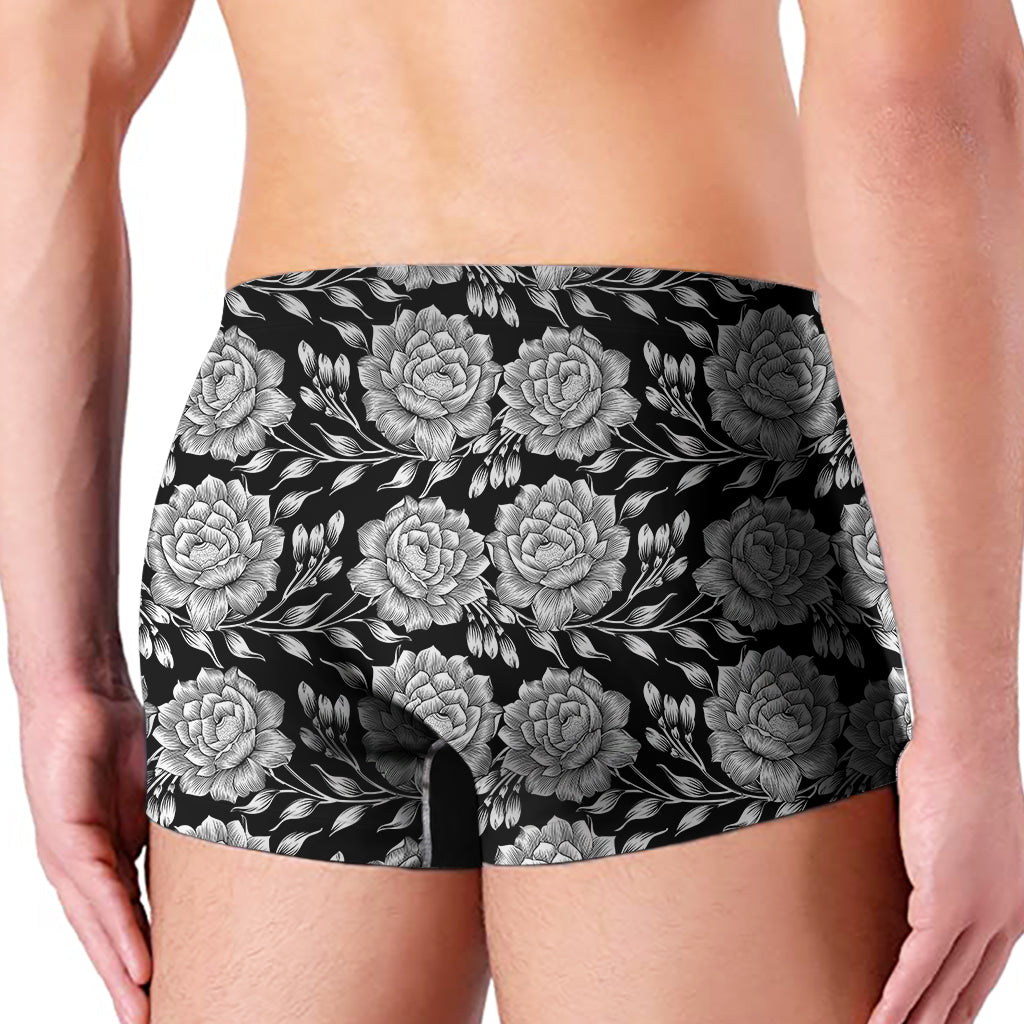 Vintage Black And White Floral Print Men's Boxer Briefs