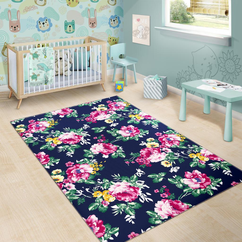 Vintage Blossom Floral Pattern Print Area Rug GearFrost