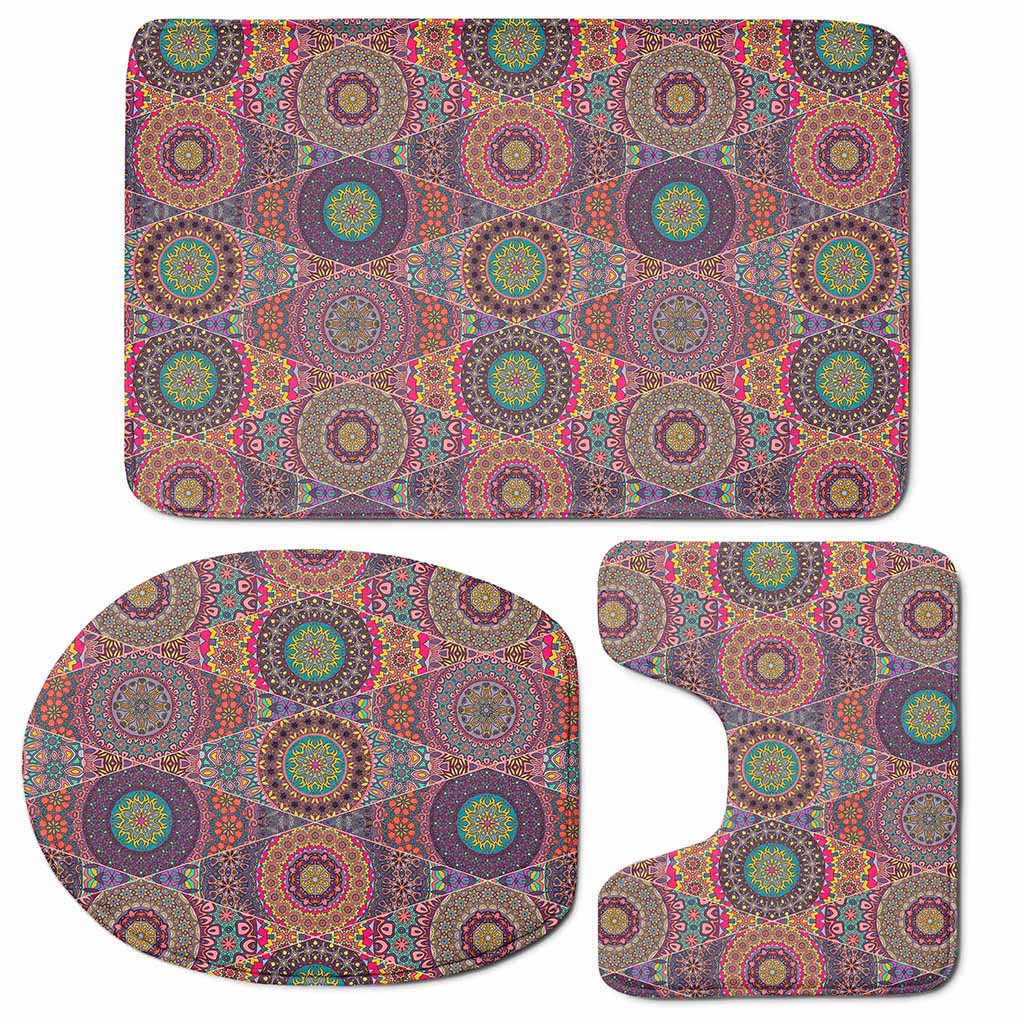 Vintage Bohemian Floral Mandala Print 3 Piece Bath Mat Set