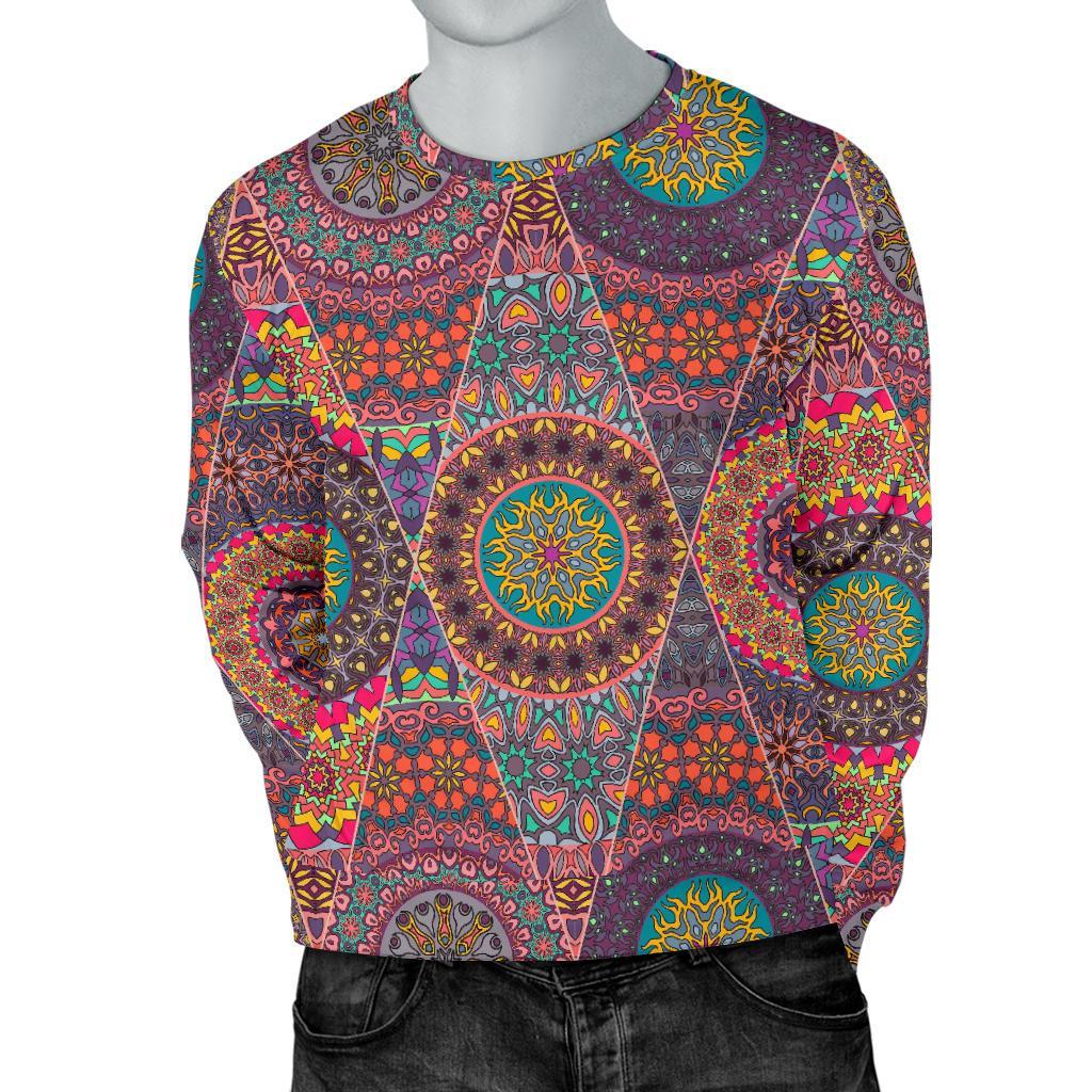 Vintage Bohemian Floral Mandala Print Men's Crewneck Sweatshirt GearFrost