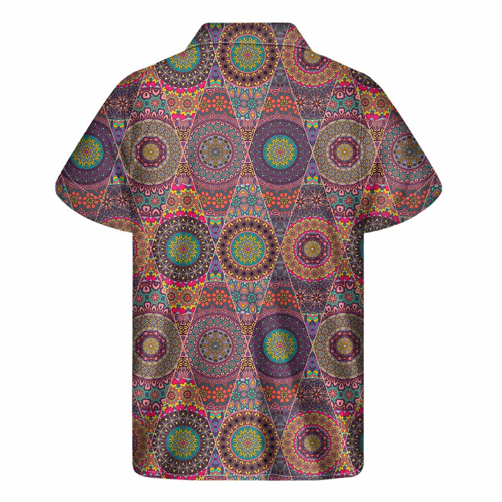 Vintage Bohemian Floral Mandala Print Men's Short Sleeve Shirt