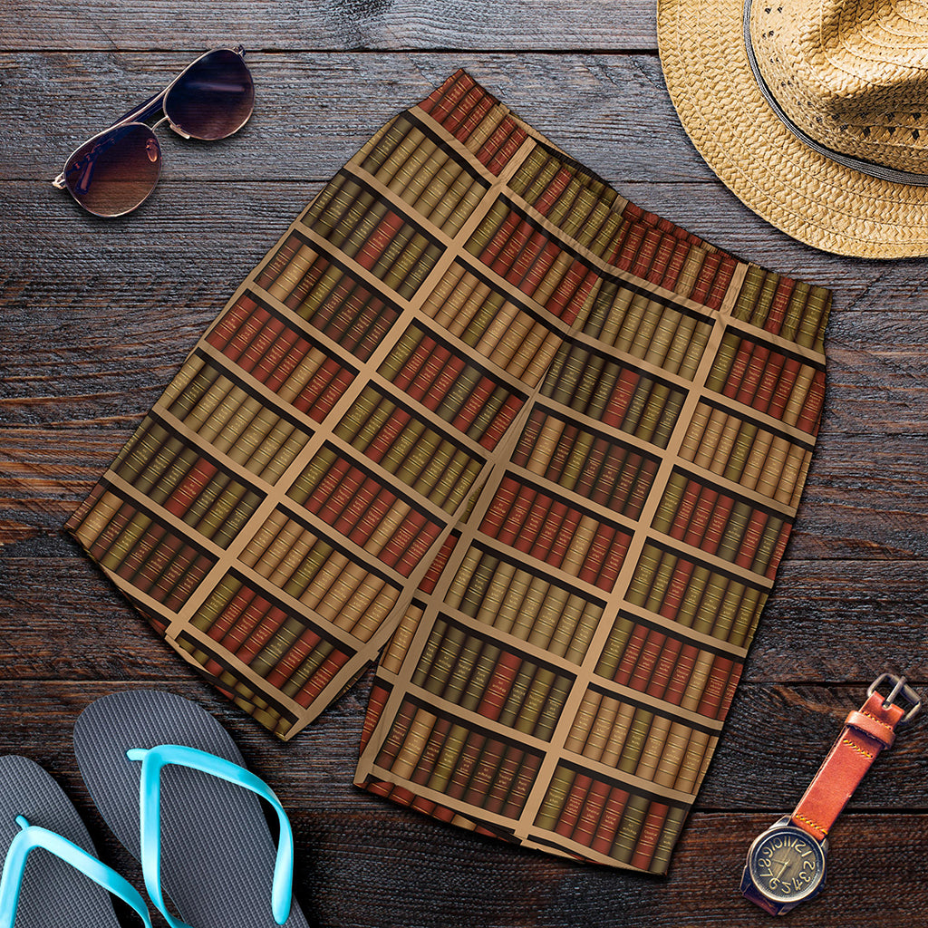Vintage Bookshelf Pattern Print Men's Shorts