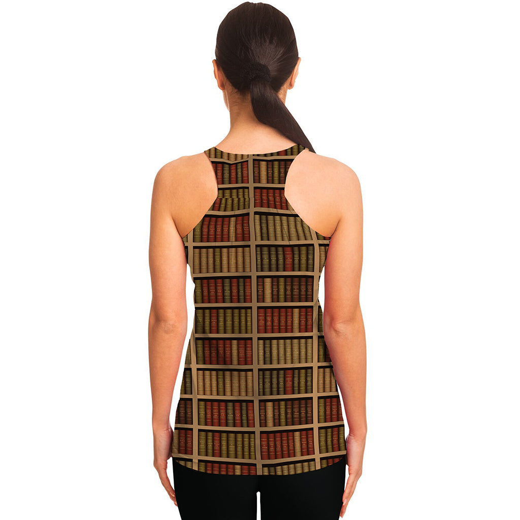 Vintage Bookshelf Pattern Print Women's Racerback Tank Top