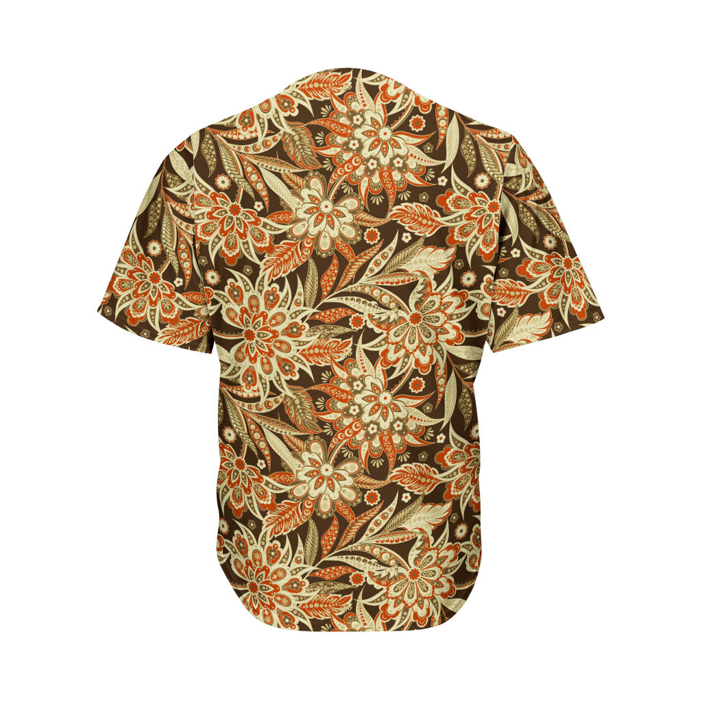 Vintage Brown Bohemian Floral Print Men's Baseball Jersey