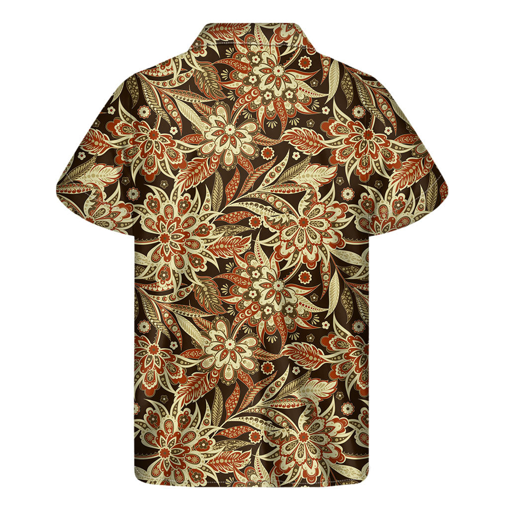 Vintage Brown Bohemian Floral Print Men's Short Sleeve Shirt