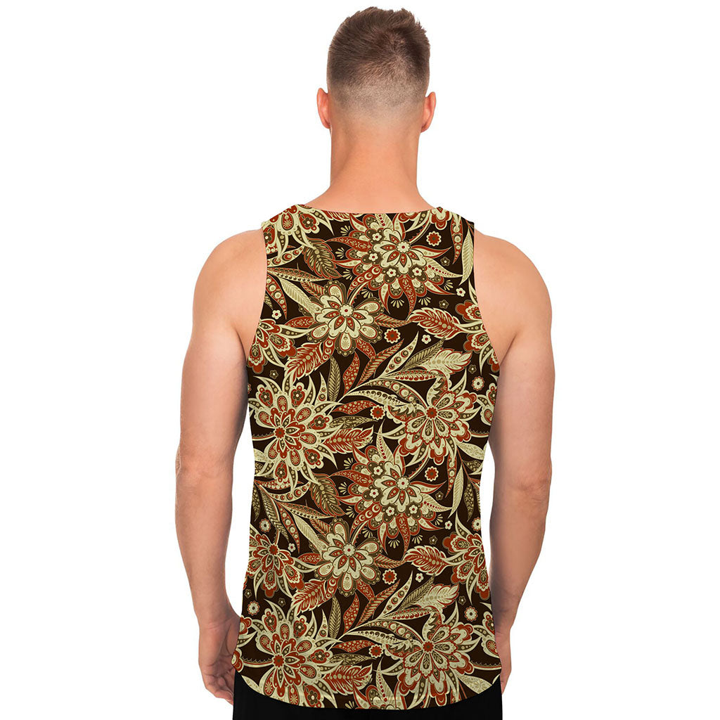 Vintage Brown Bohemian Floral Print Men's Tank Top
