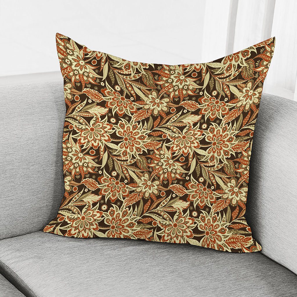 Vintage Brown Bohemian Floral Print Pillow Cover