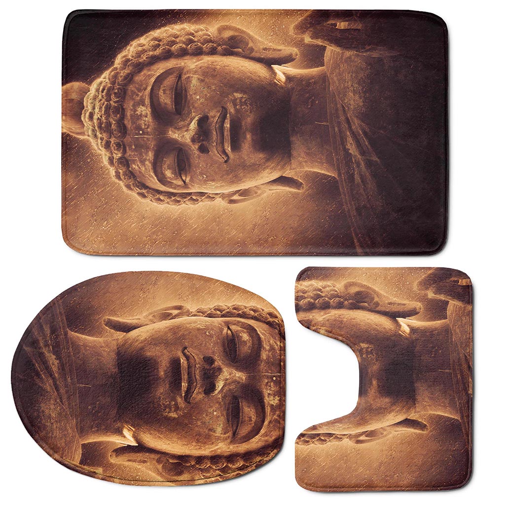Vintage Buddha Statue Print 3 Piece Bath Mat Set