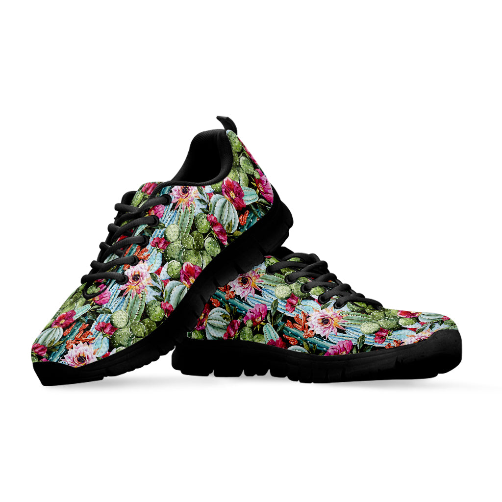 Vintage Cactus And Flower Print Black Sneakers