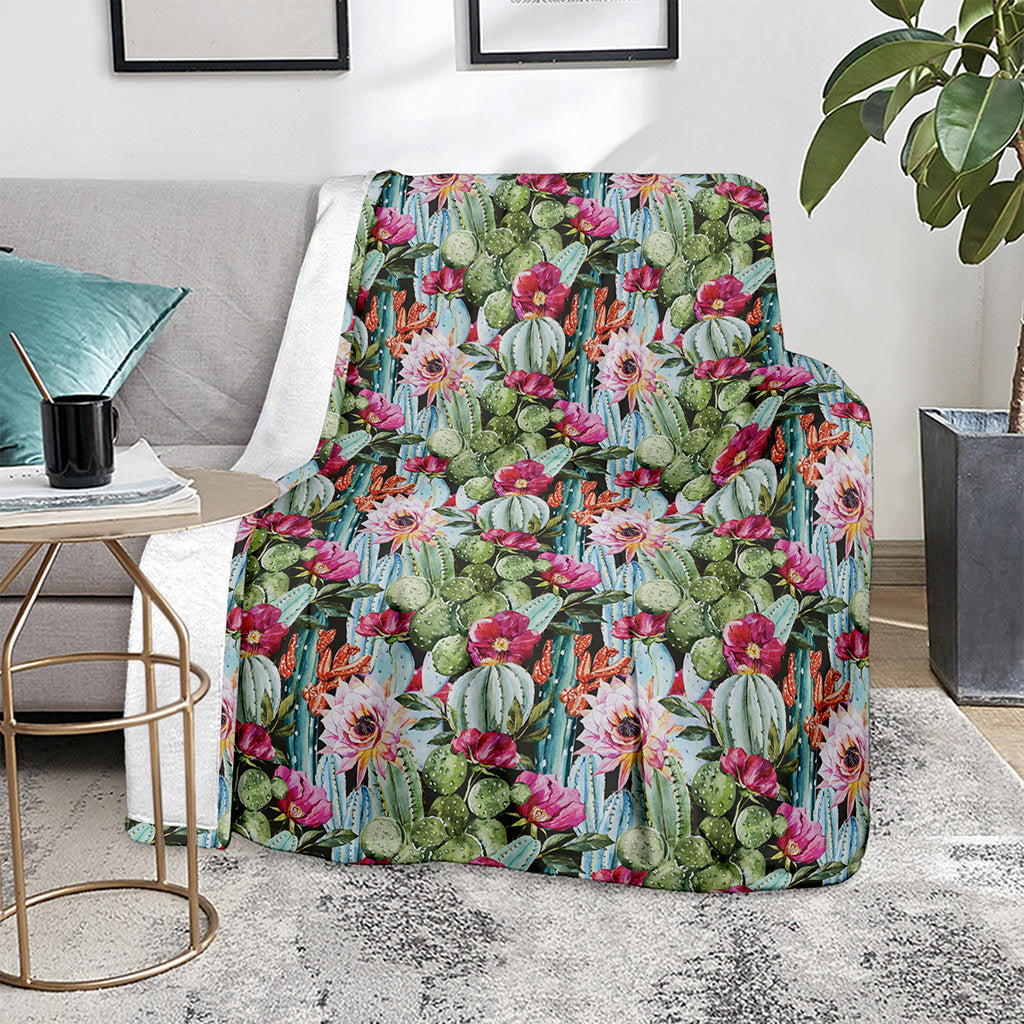 Vintage Cactus And Flower Print Blanket