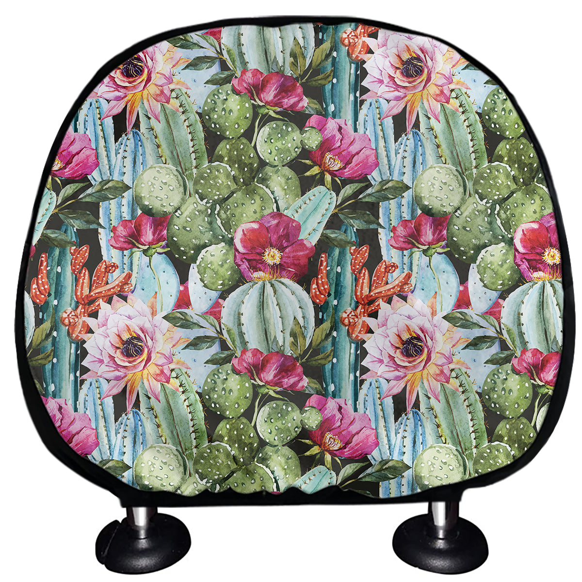 Vintage Cactus And Flower Print Car Headrest Covers