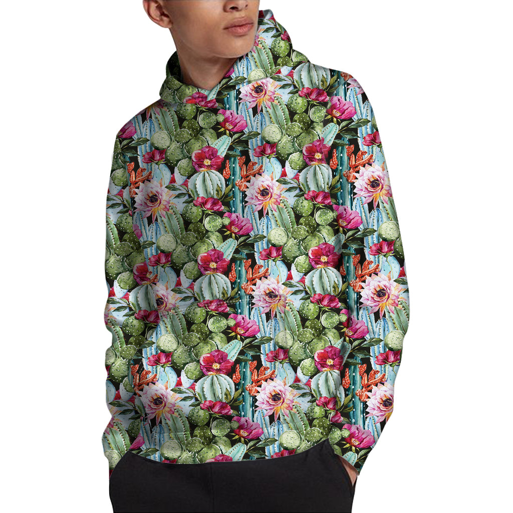 Vintage Cactus And Flower Print Pullover Hoodie
