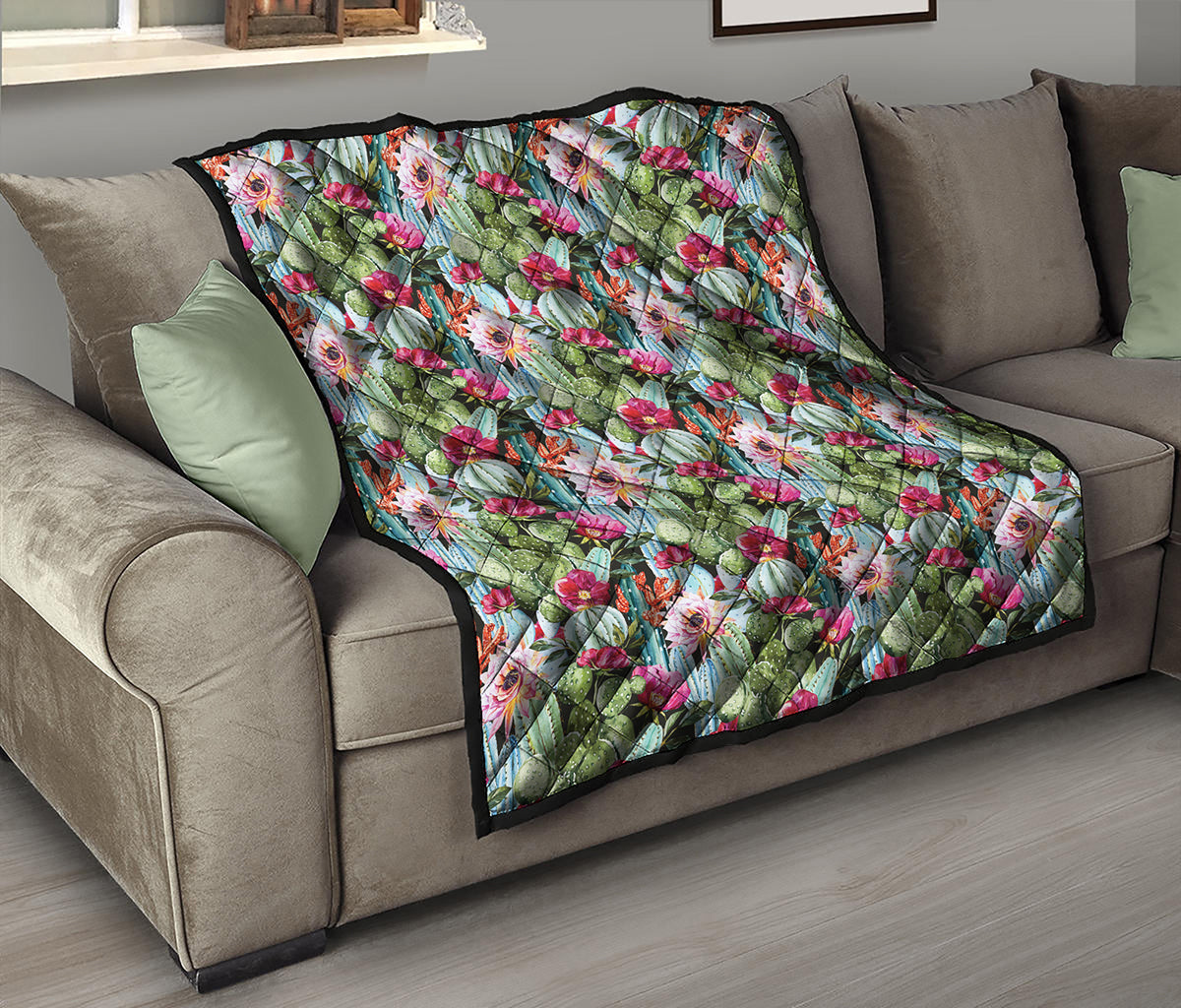 Vintage Cactus And Flower Print Quilt