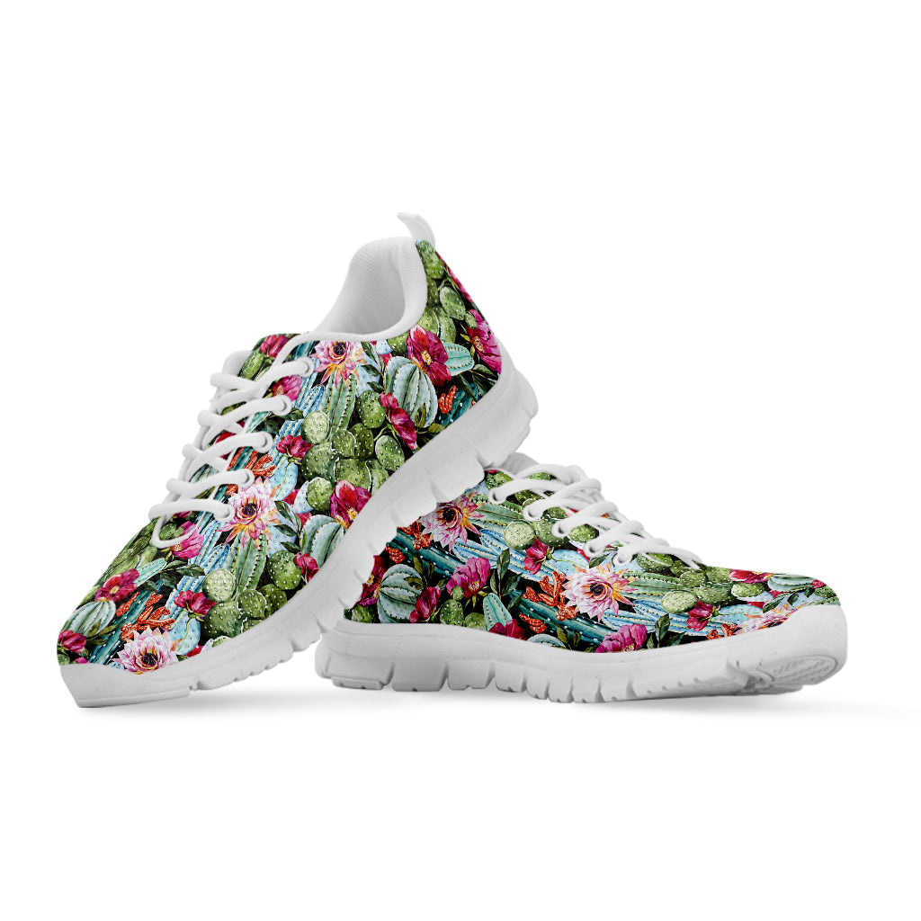 Vintage Cactus And Flower Print White Sneakers