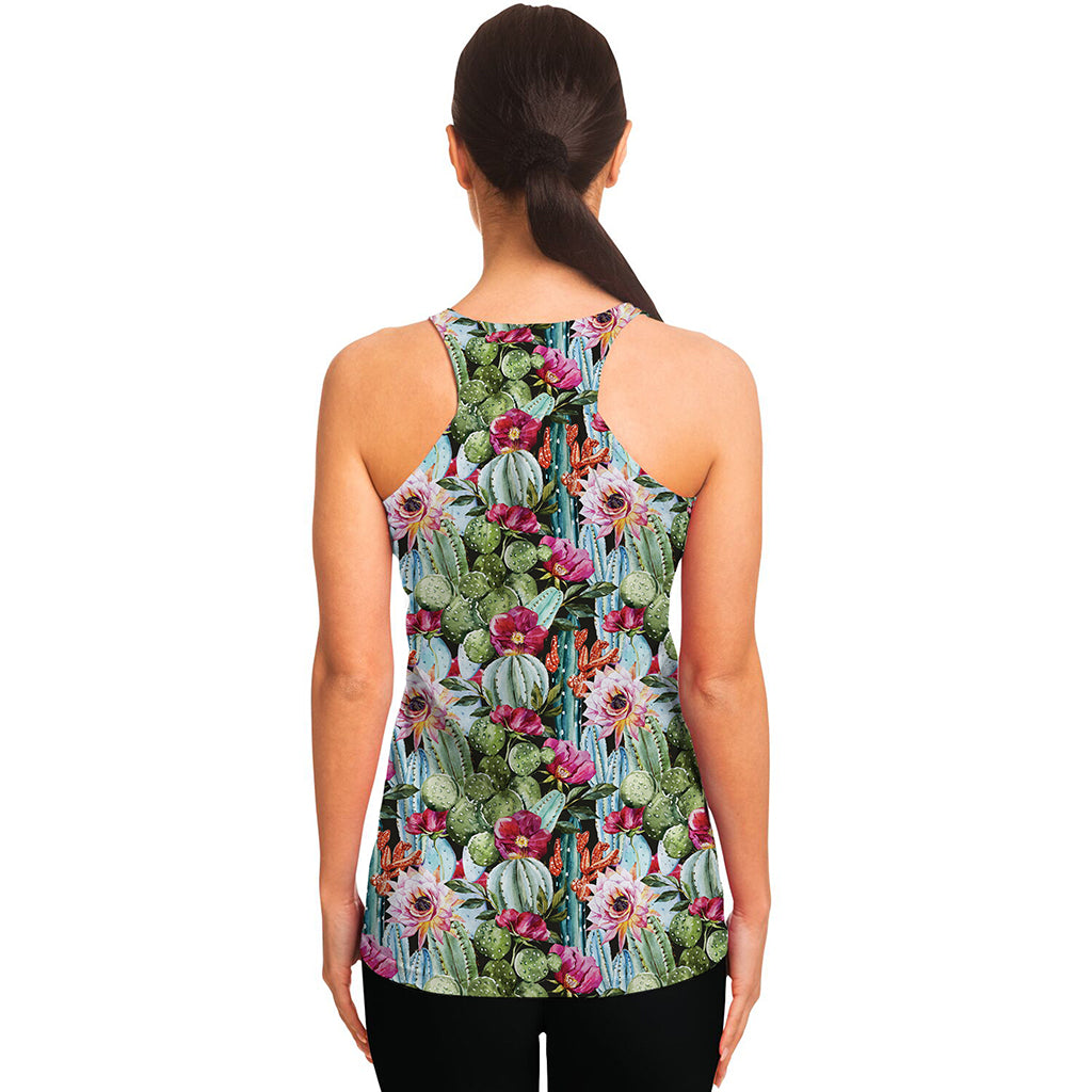 Vintage Cactus And Flower Print Women's Racerback Tank Top