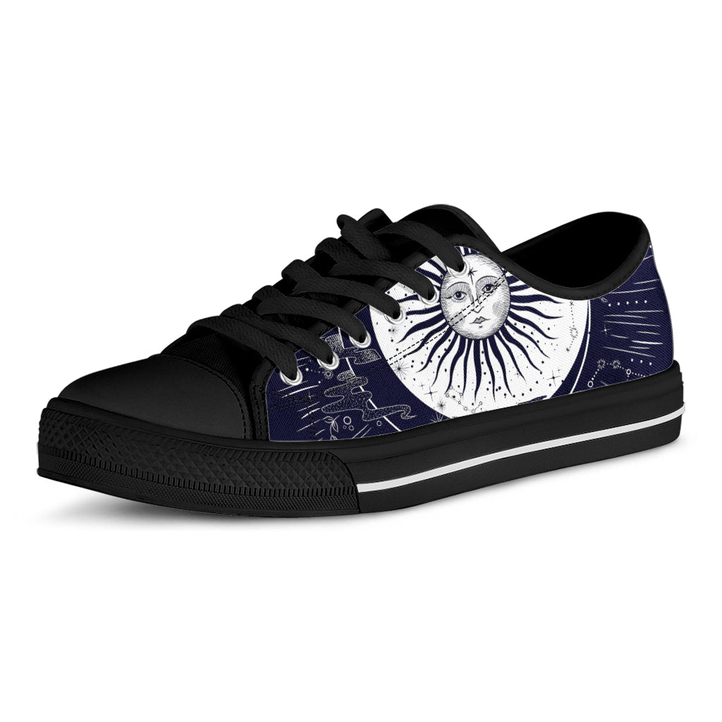 Vintage Celestial Sun Print Black Low Top Shoes